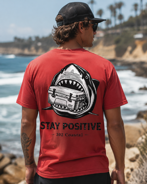 Short Sleeve T-Shirt with Shark Logo, Stay Positive