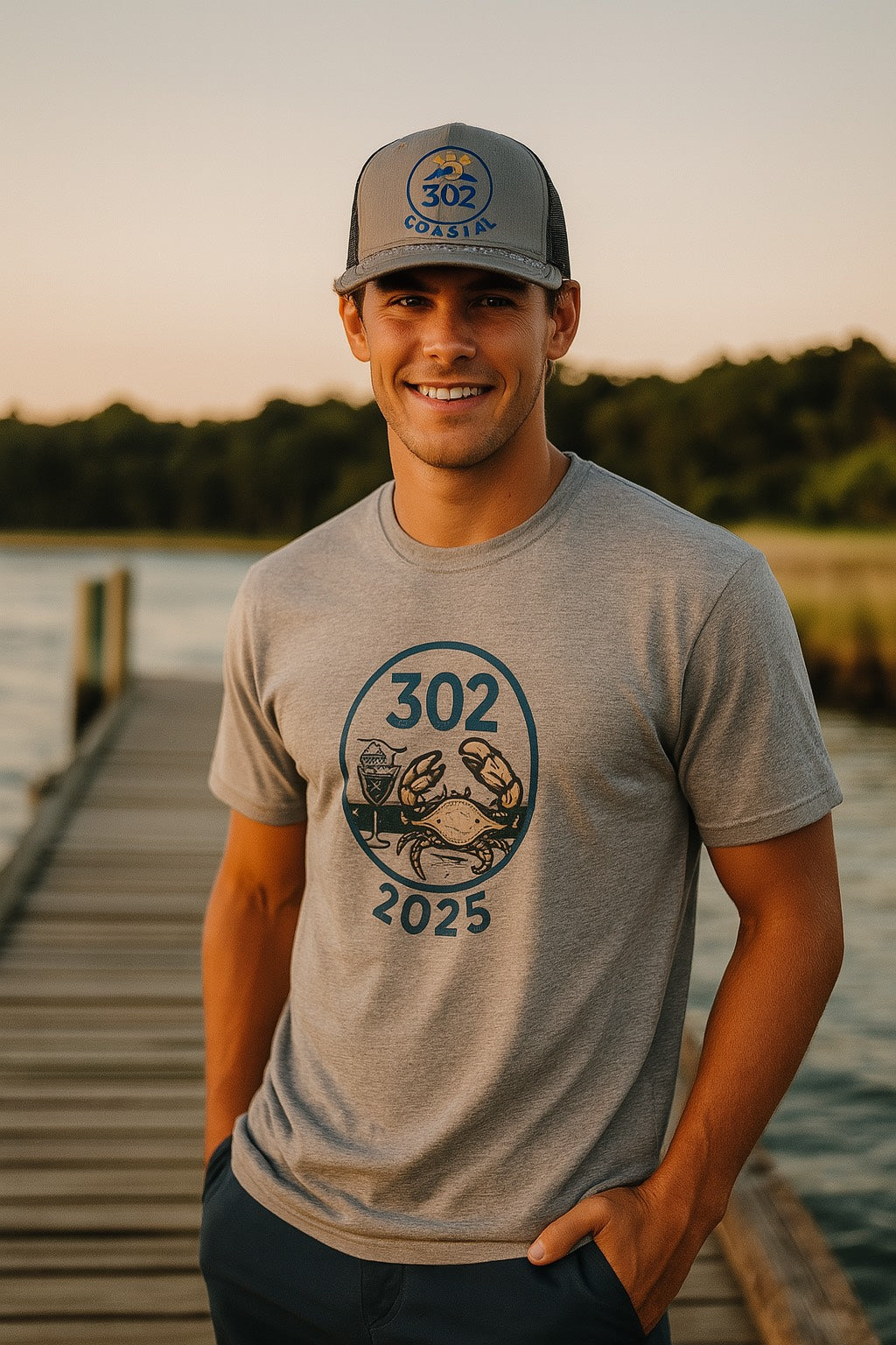 Hat - 302 Coastal Grey and Black with snapback closure