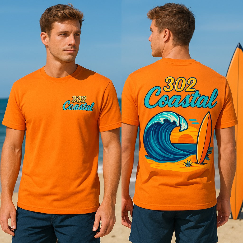 T Shirt - 302 Coastal Wave with surfboard
