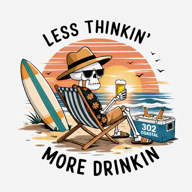 Short Sleeve T-shirt with "Less Thinkin More Drinkin" logo